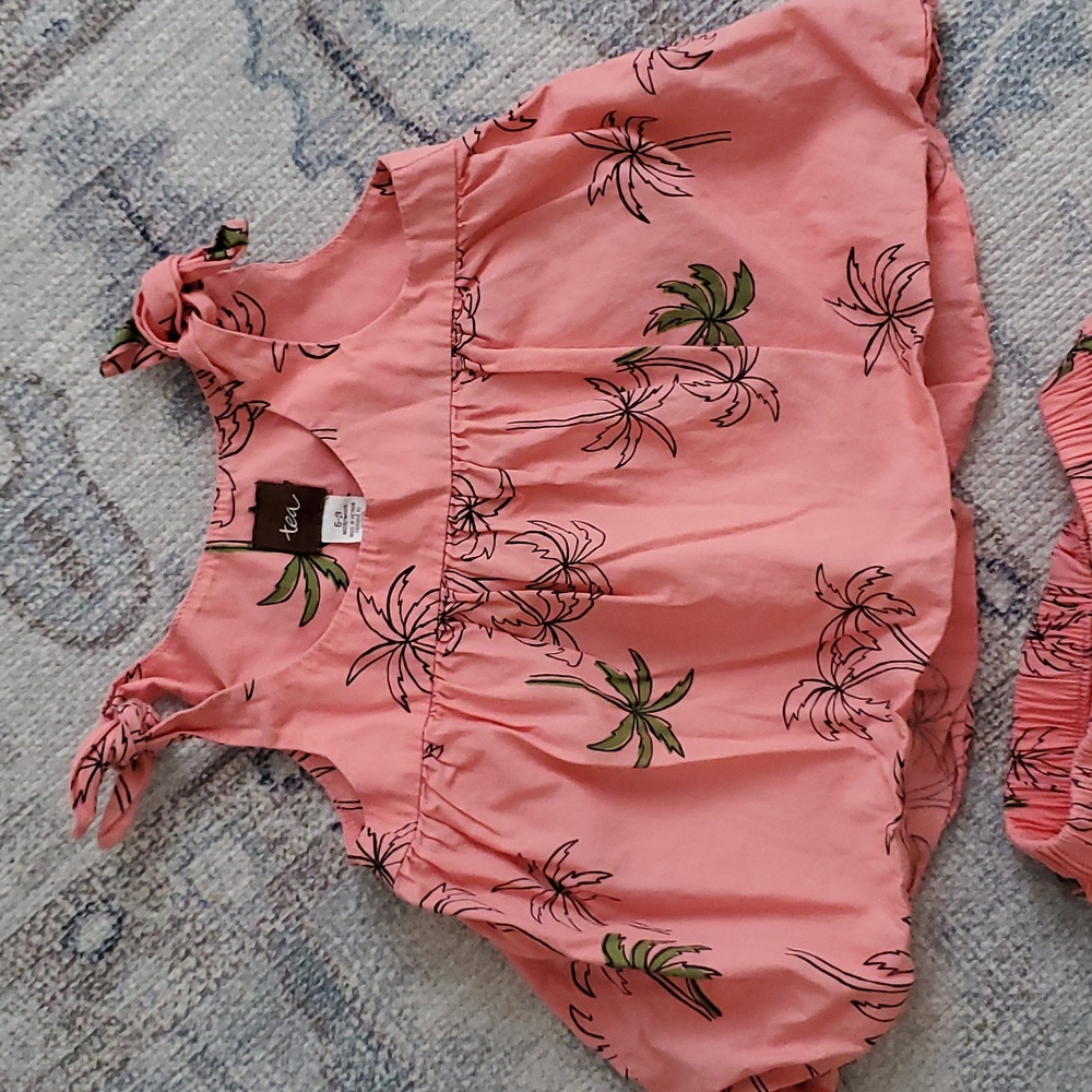Tea Collection Baby Girls Tropical Palm Tree 2-piece Outfit Sz6-9m - Picture 3 of 8